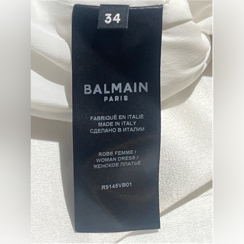 Balmain Plunge-Neck Deep V Satin Dress Mini Blazer White EU 34 0 2 NWT Authentic - Picture 7 of 16